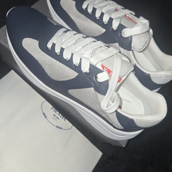 Prada Men's Black and White Sneakers with Red Accents - Picture 2 of 2